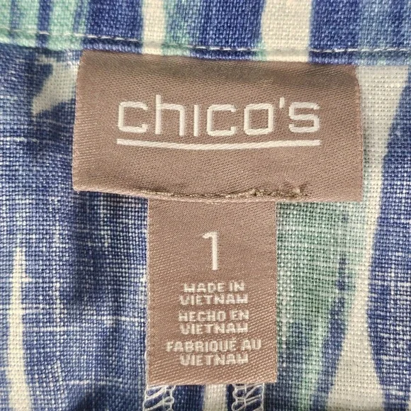 Chicos Cardigan Womens 1/M Hawaiian 100% Linen Tropical Floral Paradise Cardigan - Picture 4 of 13